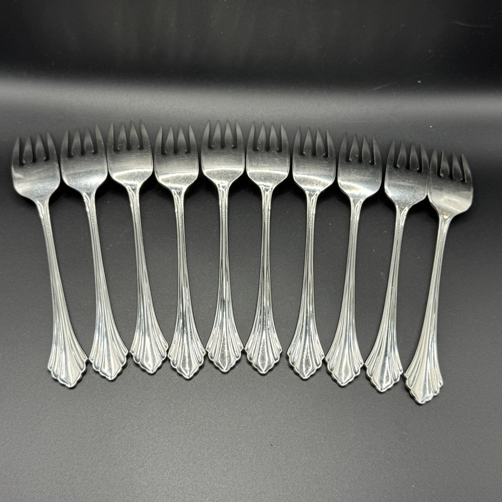 Set Of 10 Oneida USA BANCROFT Stainless Glossy Salad Forks 6 3/4" - Picture 3 of 5
